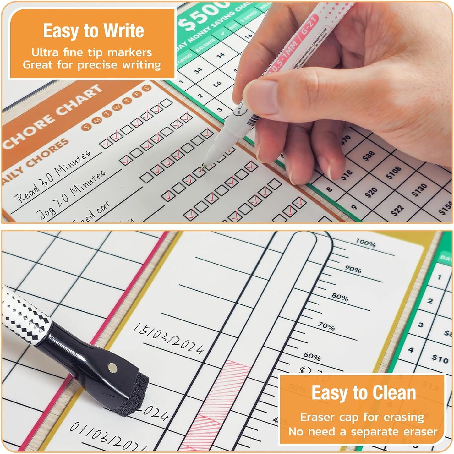 HOMiDEK Dry Erase Whiteboard for Fridge - Magnetic White Board for Refrigerator - 2 Sheets of Weekly Calenders, Monthly Habit Tracker, Memo Pad, to Do List and 4 Markers - 4" x 10"