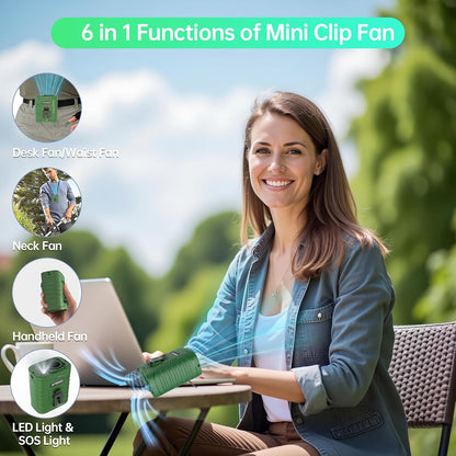 Waist Fan, 5000mAh Rechargeable Belt Clip Fan, 39ft/s Strong Airflow, 5 Speeds, Up to 29H Runtime, Wearable Hands-Free Cooling with LED SOS Light for Outdoor Camping Hiking