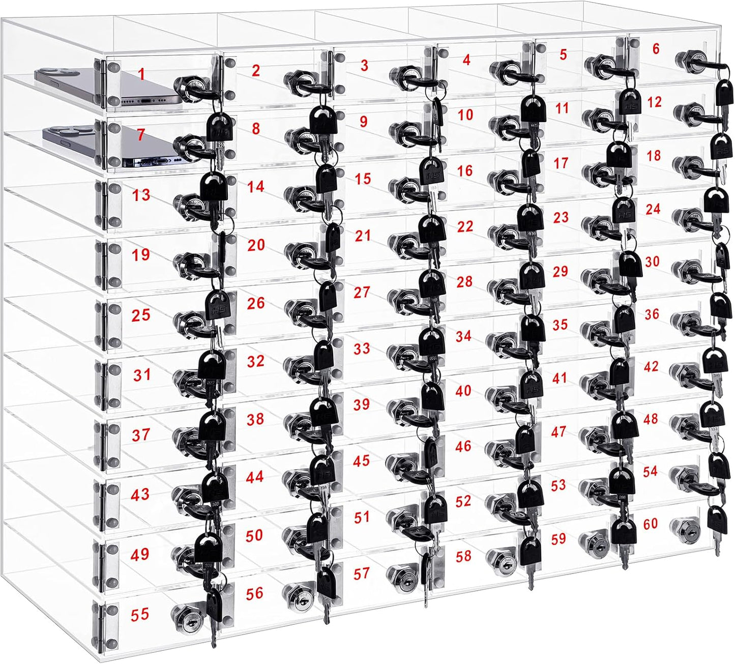 Layhit 20 Slots Cell Phone Locker Box for Classroom Clear Acrylic Cell Phone Storage Cabinet Bin with Door Locks for Classroom School Students Office Factory Employees