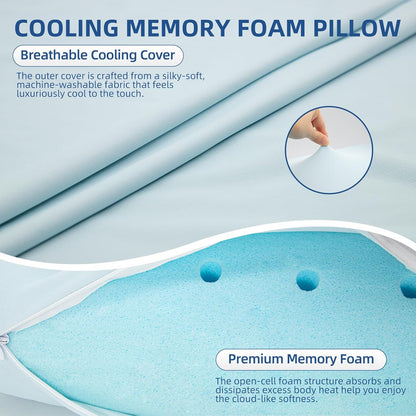 HIMOON Cooling Memory Foam Pillow, Bed Pillow for Sleeping, Standard Size, Breathable Memory Foam, Premium Support with Washable Cover for Back, Side and Stomach Sleepers (1 Pack)