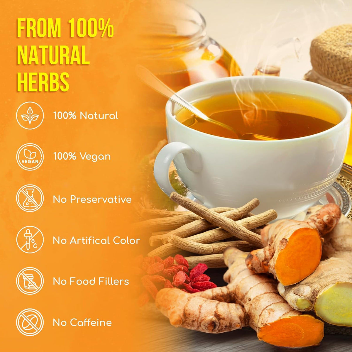 FreshDrinkUS, Premium Harmony Herbal Tea | 60 Tea bags | 100% Natural Turmeric, Hibiscus, Ashwagandha, Goji Berry, Reishi, Cinnamon & Orange Peel – Naturally Aromatic Caffeine-Free Tea
