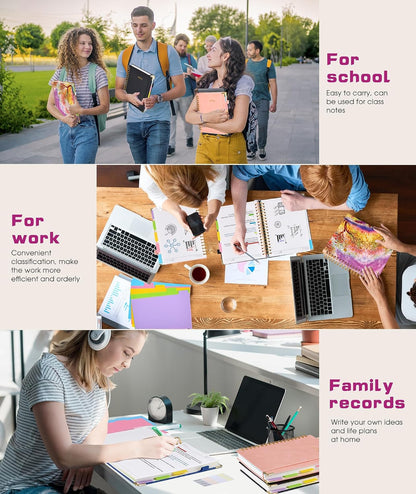 Hardcover Spiral Notebook journal with Removable Dividers Tabs, 300 Pages Leather 5 Subject Notebook College Ruled, 8"x10" Large B5 Notebooks for Work School Note taking, Lined Journal for Women,Black