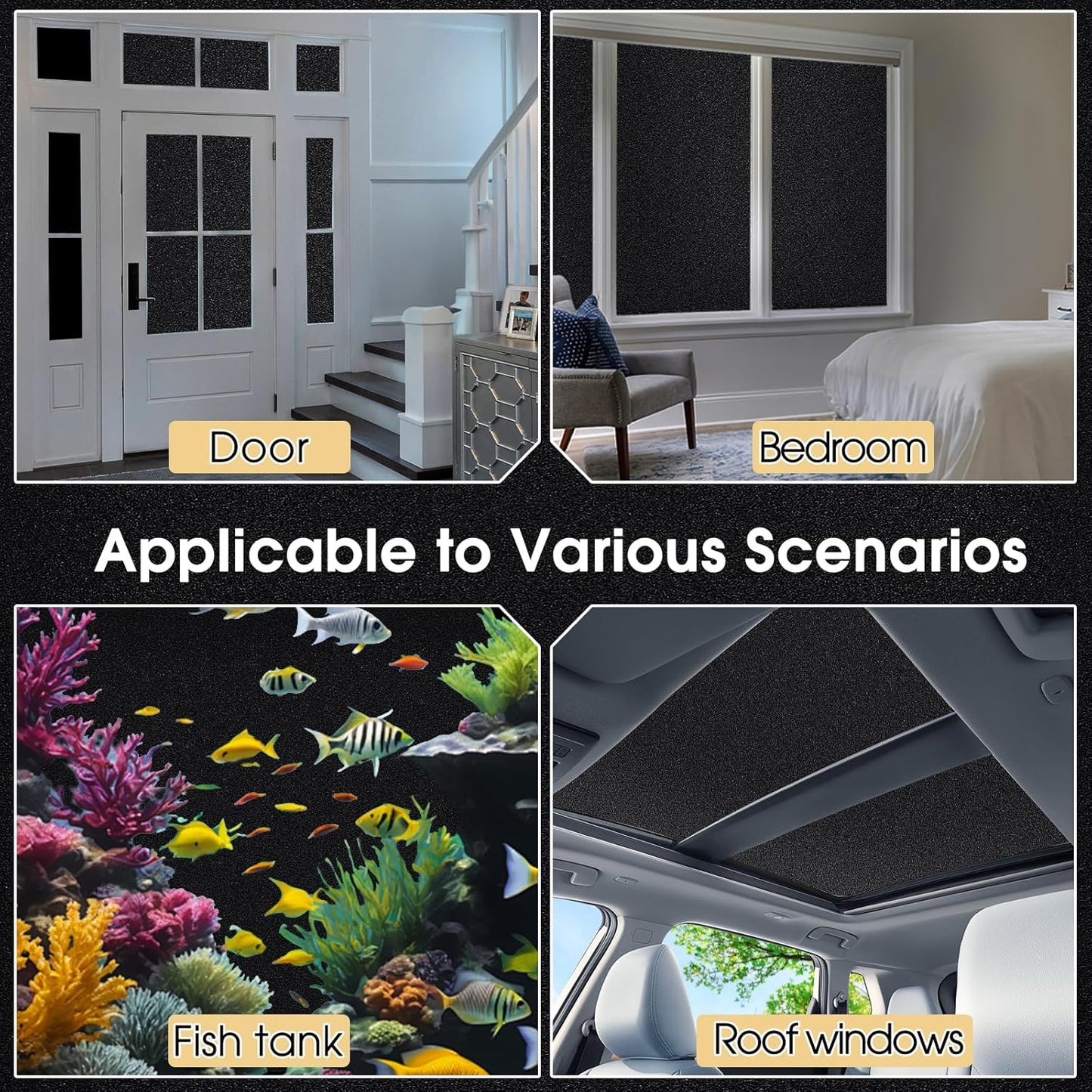Coavas Blackout Window Film, 100% Light Blocking Privacy Window Film, No Glue Static Cling, Heat & UV Blocking, Removable Room Darkening Window Cover, Renter Friendly for Bedroom, 17.5x78.7Inch,Black