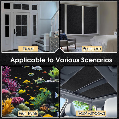 Coavas Blackout Window Film, 100% Light Blocking Privacy Window Film, No Glue Static Cling, Heat & UV Blocking, Removable Room Darkening Window Cover, Renter Friendly for Bedroom, 17.5x78.7Inch,Black
