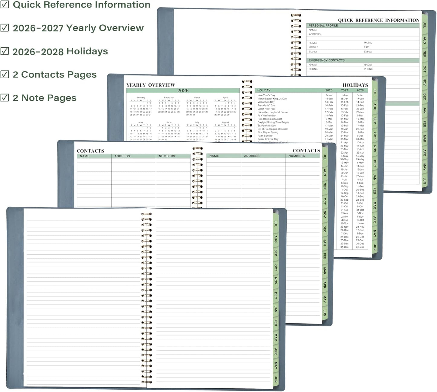 Appointment Book 2026-2027- Business Planner, JUL 2026 - JUN 2027,Planner 2026-2027, 3-Tier Schedule Planner, 8.74" x 11.38", 60 Minutes Intervals + Monthly Tabs + Leather Cover + Pocket - Pea Green