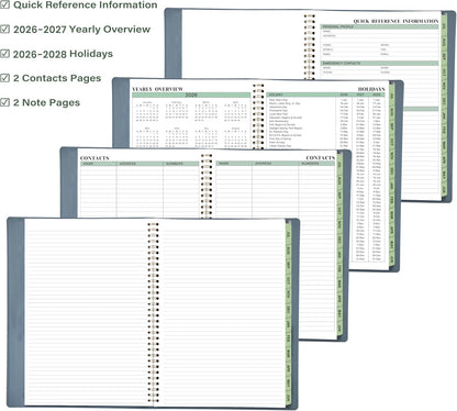 Appointment Book 2026-2027- Business Planner, JUL 2026 - JUN 2027,Planner 2026-2027, 3-Tier Schedule Planner, 8.74" x 11.38", 60 Minutes Intervals + Monthly Tabs + Leather Cover + Pocket - Pea Green