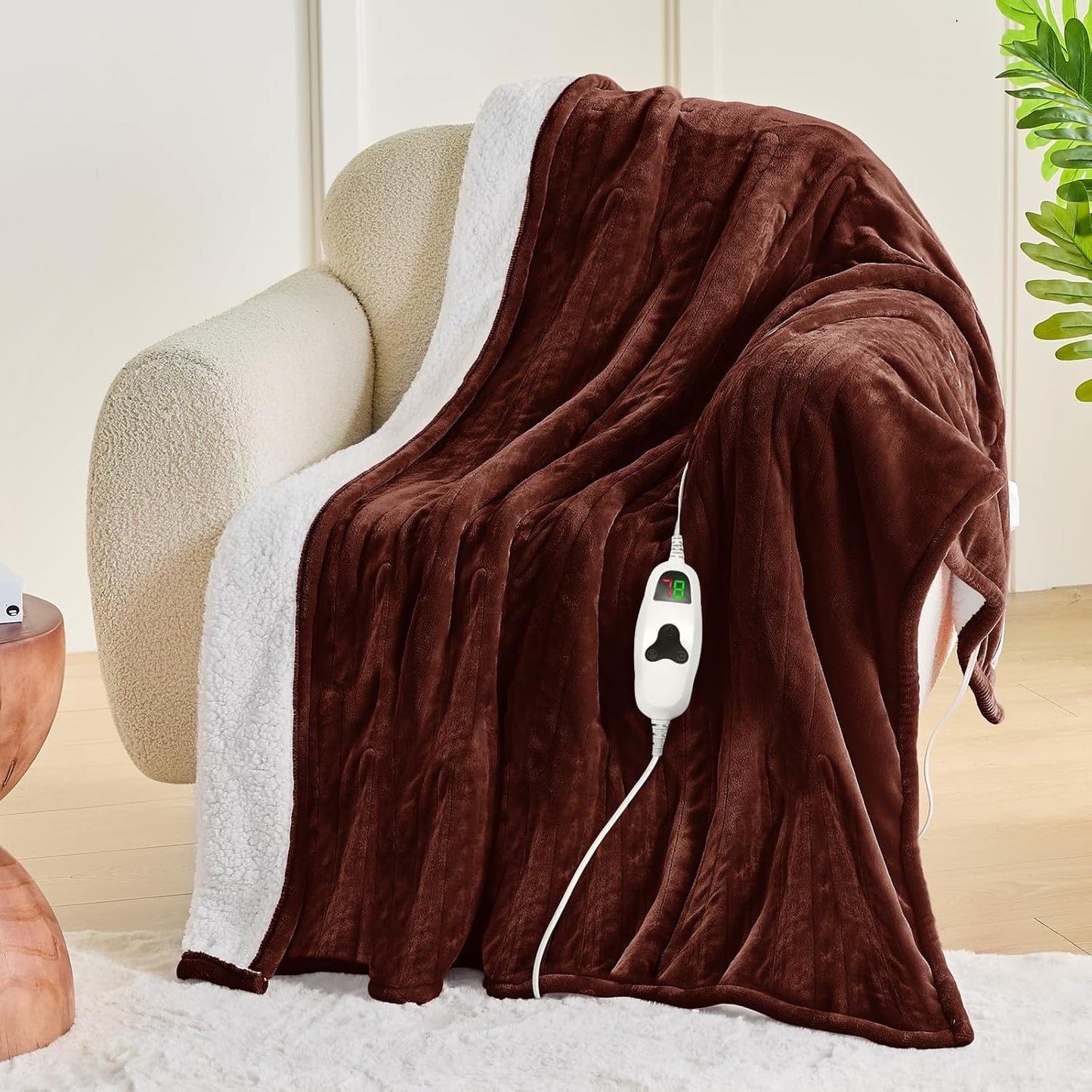 greenoak Heated Blanket Electric Throw 50"X60", Heating Blanket with 10 Heat Levels 1/2/4/6/8 Hours Auto-Off,Fleece Soft Sherpa Blanket,Gifts for Grandma Mom Seniors, Misty Grey