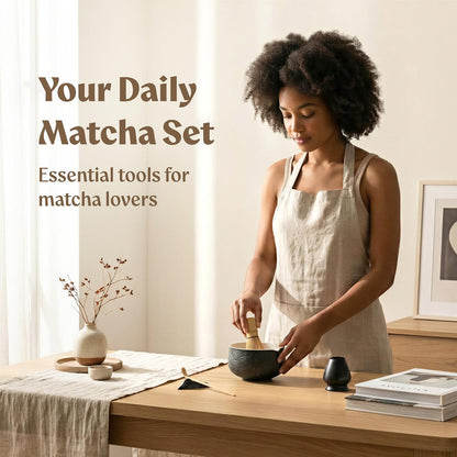 EDELHAUS Matcha Kit Whisk Set (7 Pcs) - Complete Matcha Set, Matcha Bowl with Spout, Whisk with Holder, Bamboo Scoop with Rest and Sifter, Perfect Kit for Matcha Lovers (Green Mist)