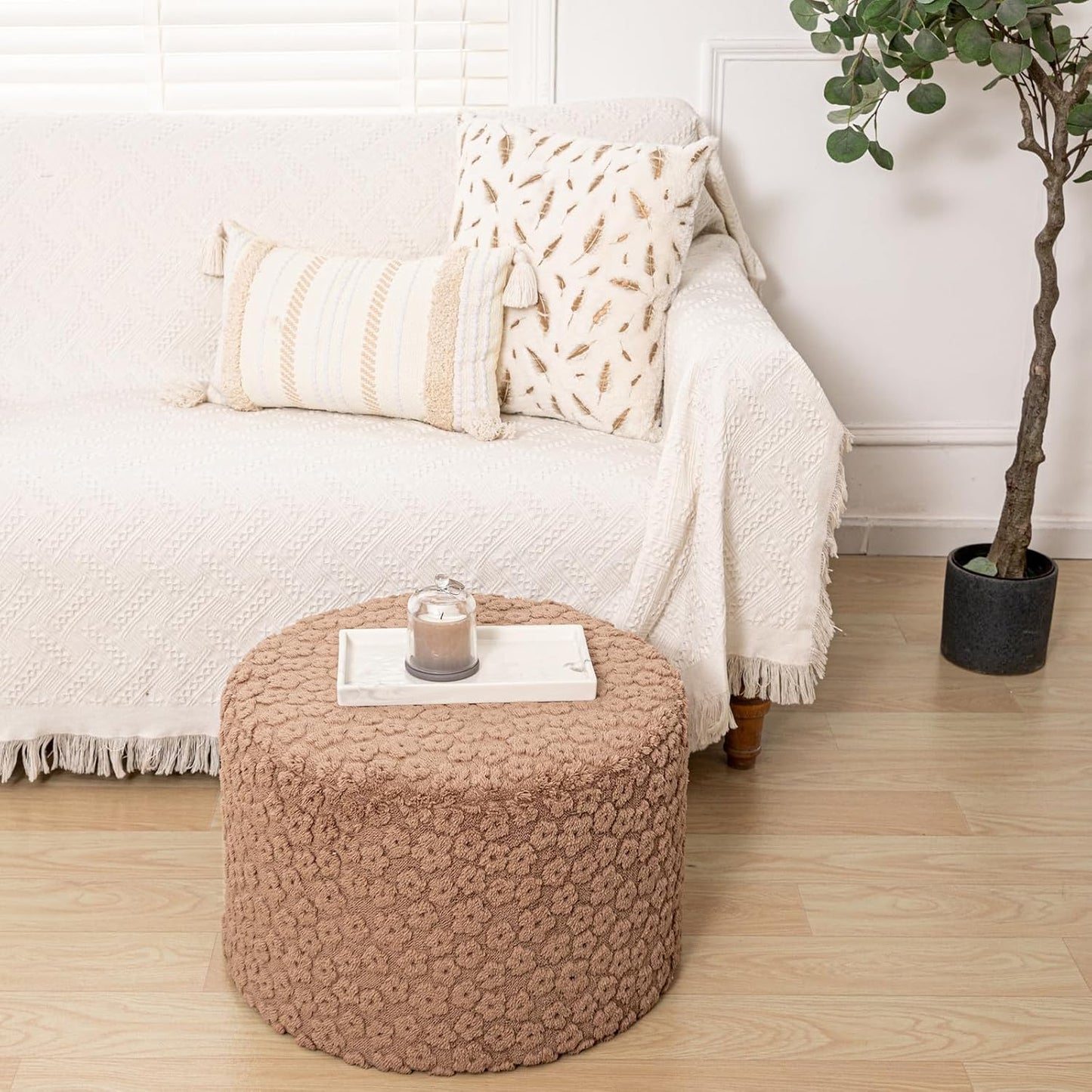 Round Pouf Ottoman 20 x 20 x 14 Inches Boho Poof Home Decor Floor Pouffe Ottoman Foot Rest for Couch Sofa Bean Bag Chairs Living Room Bedroom (Green)