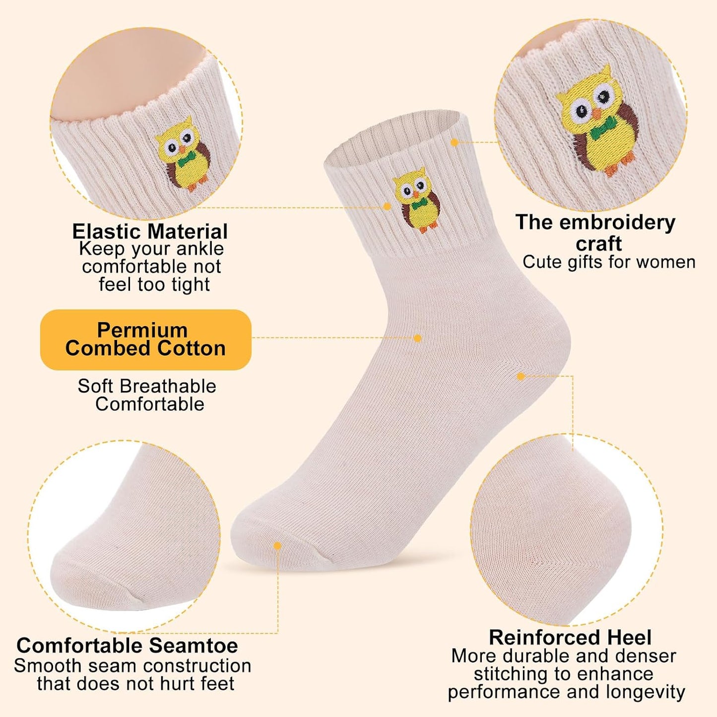 Eurzom 10 Pairs Socks Womens Crew Elastic Ankle Length Cotton Socks Aesthetic Cute Lightweight Low Cut Gifts for Women - Colors B