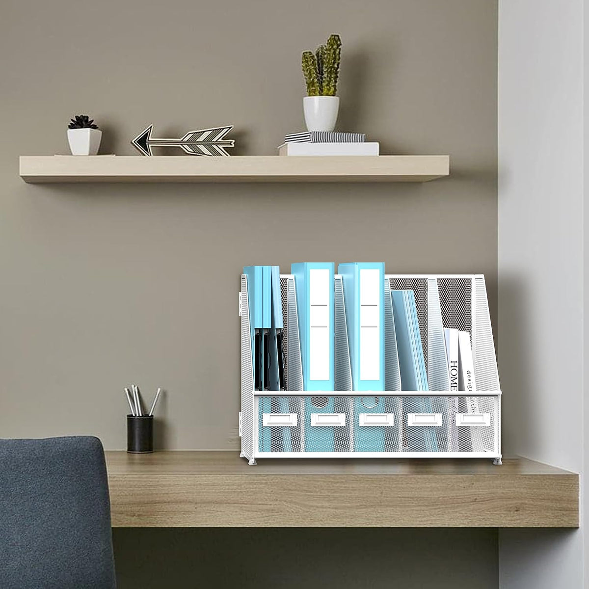SUPEASY Desk Organizers Metal Desk Magazine File Holder with 5 Vertical Compartments Rack File Organizer for Office Desktop, Classroom, Home Workspace, Black