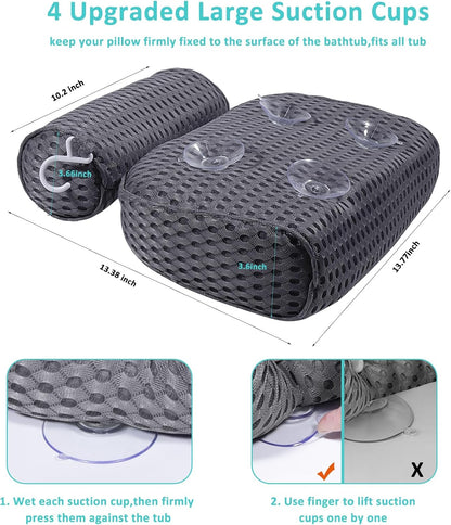 Bath Pillow for Tub Support Neck and Back, Bathtub Pillow Bath Accessories for Bathtub Women, Hot Tub Accessories for Adults Gray