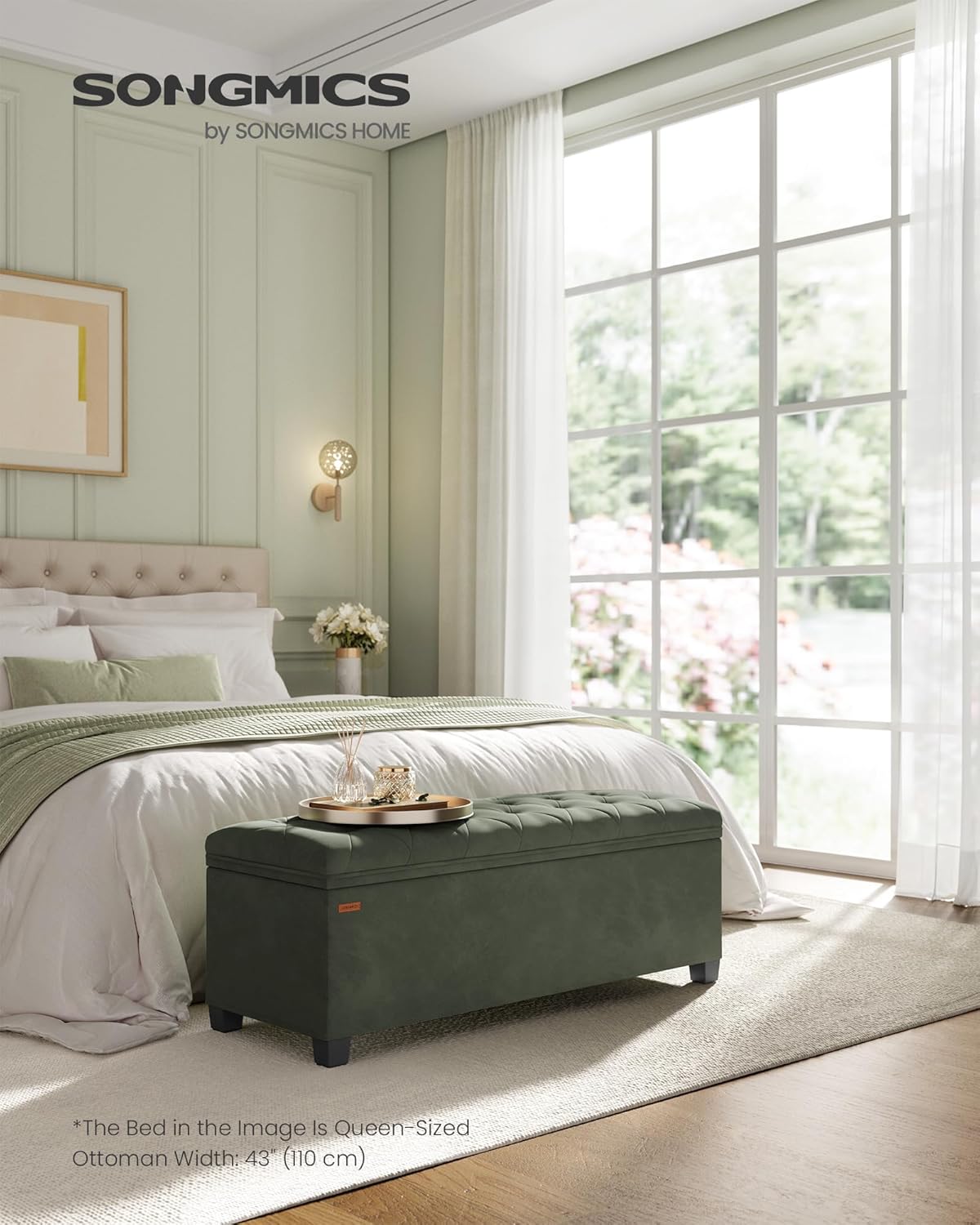 SONGMICS Storage Ottoman Bench, Foot Rest with Legs, 15.7 x 43.3 x 15.7 Inches, End of Bed Bench, Storage Chest, Load up to 660 lb, for Living Room, Bedroom, Entryway, Dark Gray ULSF088G01