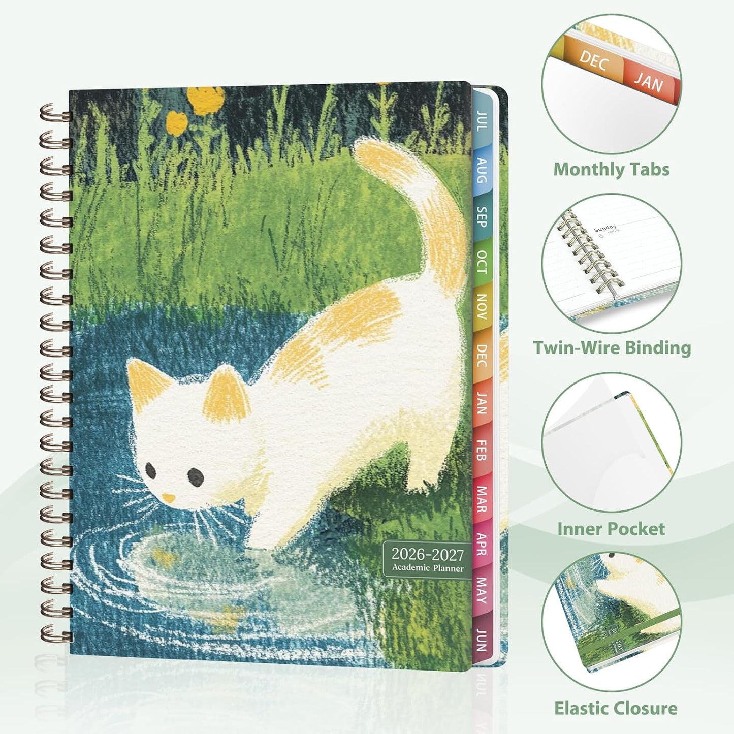 Planner 2026-2027, Weekly and Monthly Calendar Planner, JUL 2026 - JUN 2027 | A5(6.3'' x 8.5''), Hardcover, Agenda Book, Sprial Bound, Inner Pocket, Office and School Use