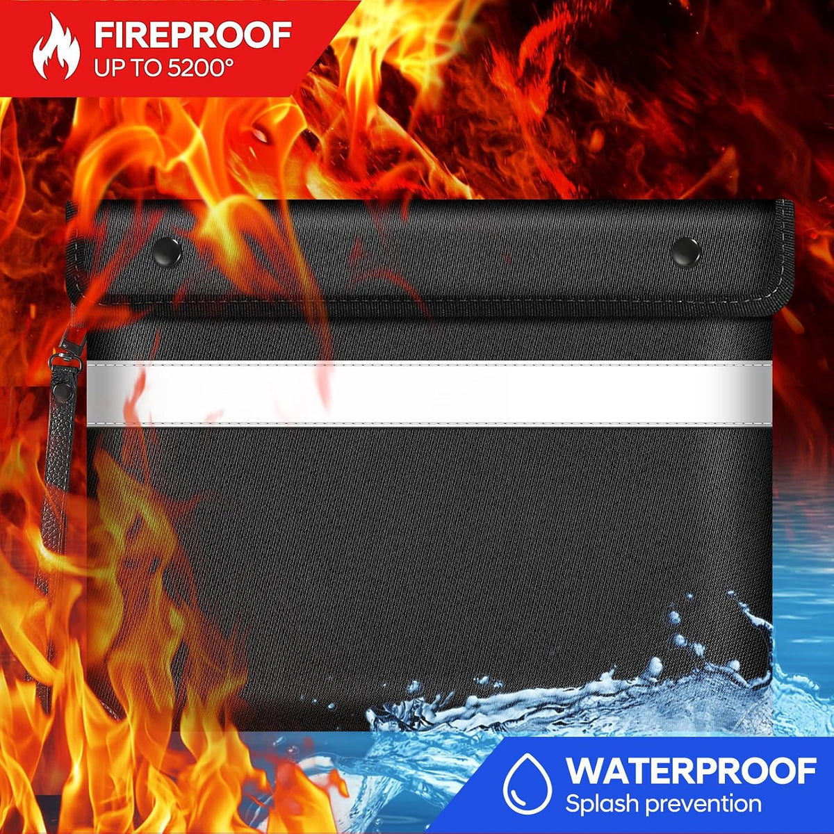 Fireproof Bag Dual Reflective Strips, Waterproof Zipper, 5200°F Heat