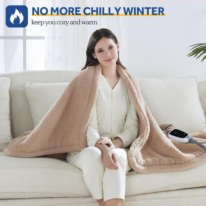 Sealy Electric Blanket Heated Throw 50"x60" Soft Double Sherpa Super Cozy with 6 Fast Heating Levels & 2-10 Hours Auto-Off, Over-Heat Protection, Machine Washable, Charcoal