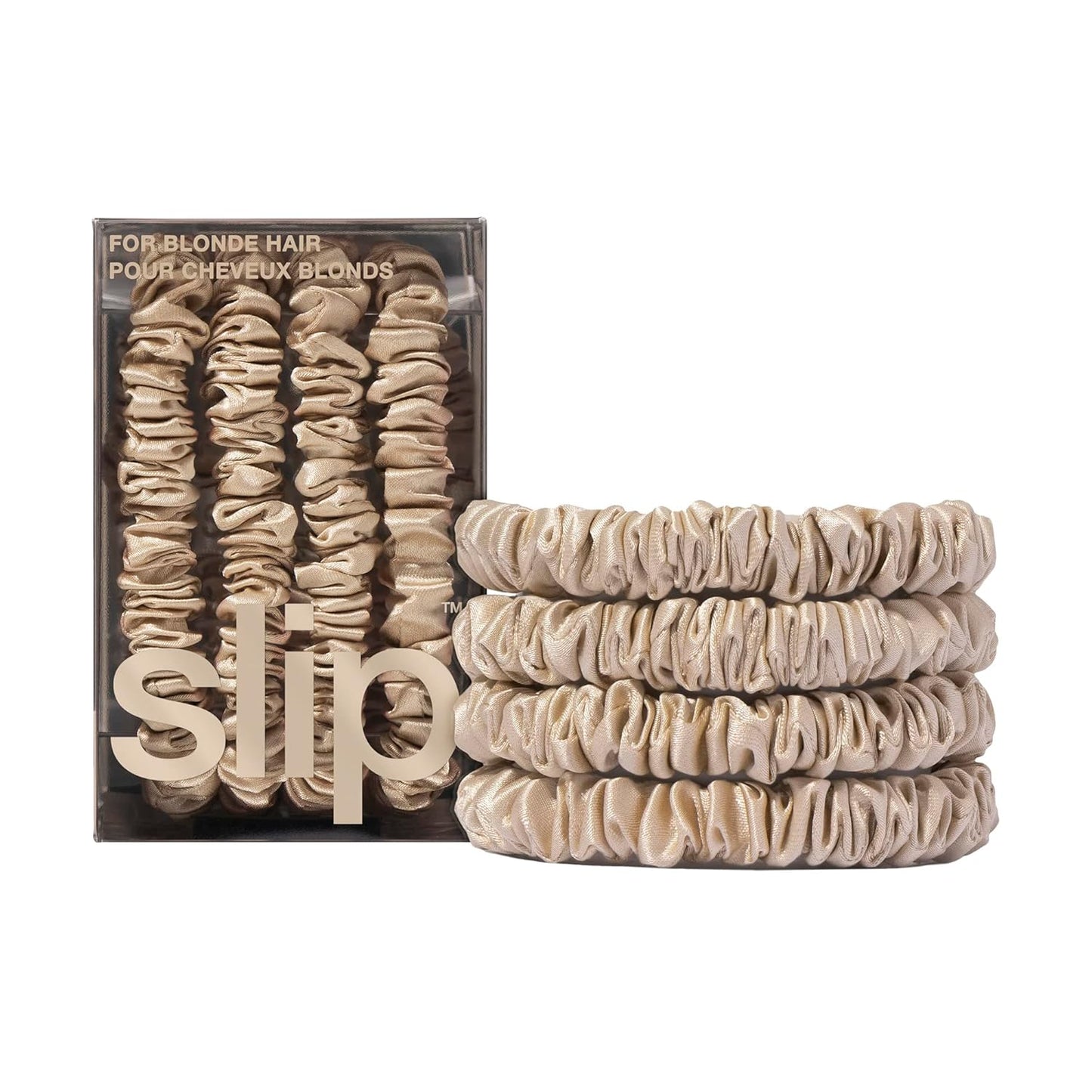 Slip Silk Hair Ties — Skinny Silk Black Scrunchies, No Damage, No Crease, Anti-Breakage |100% Mulberry Silk | All Hair Types | Made with Proprietary Slipsilk™ | Set of 4