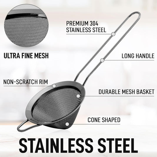 Zulay Kitchen 304 Stainless Steel Fine Mesh Strainer 3.35 in - Strainers Fine Mesh, Tea Strainers for Loose Tea - Perfect for Tea, Cocktails, Juicing, Drinks, Liquids, Matcha, Coffee & More