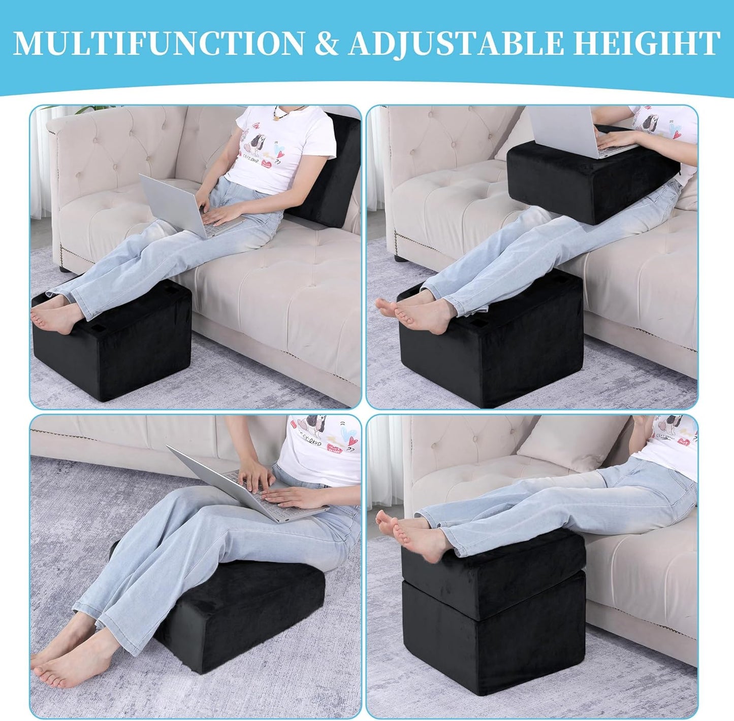 Under Desk Foot Rest, ROYALAY Ergonomic Office Footrest with 3 Adjustable Heights, High-Density Memory Foam Leg Rest for Home, Travel, Airplane with Washable Cover