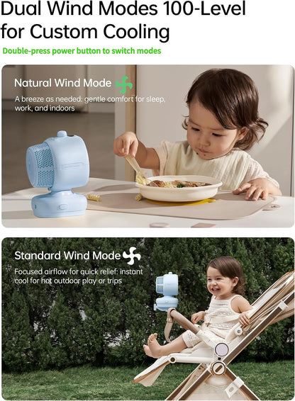 JISULIFE Chic Quadpod Stroller Fan 2026 –120°Auto Oscillation & 2 Wind Mode