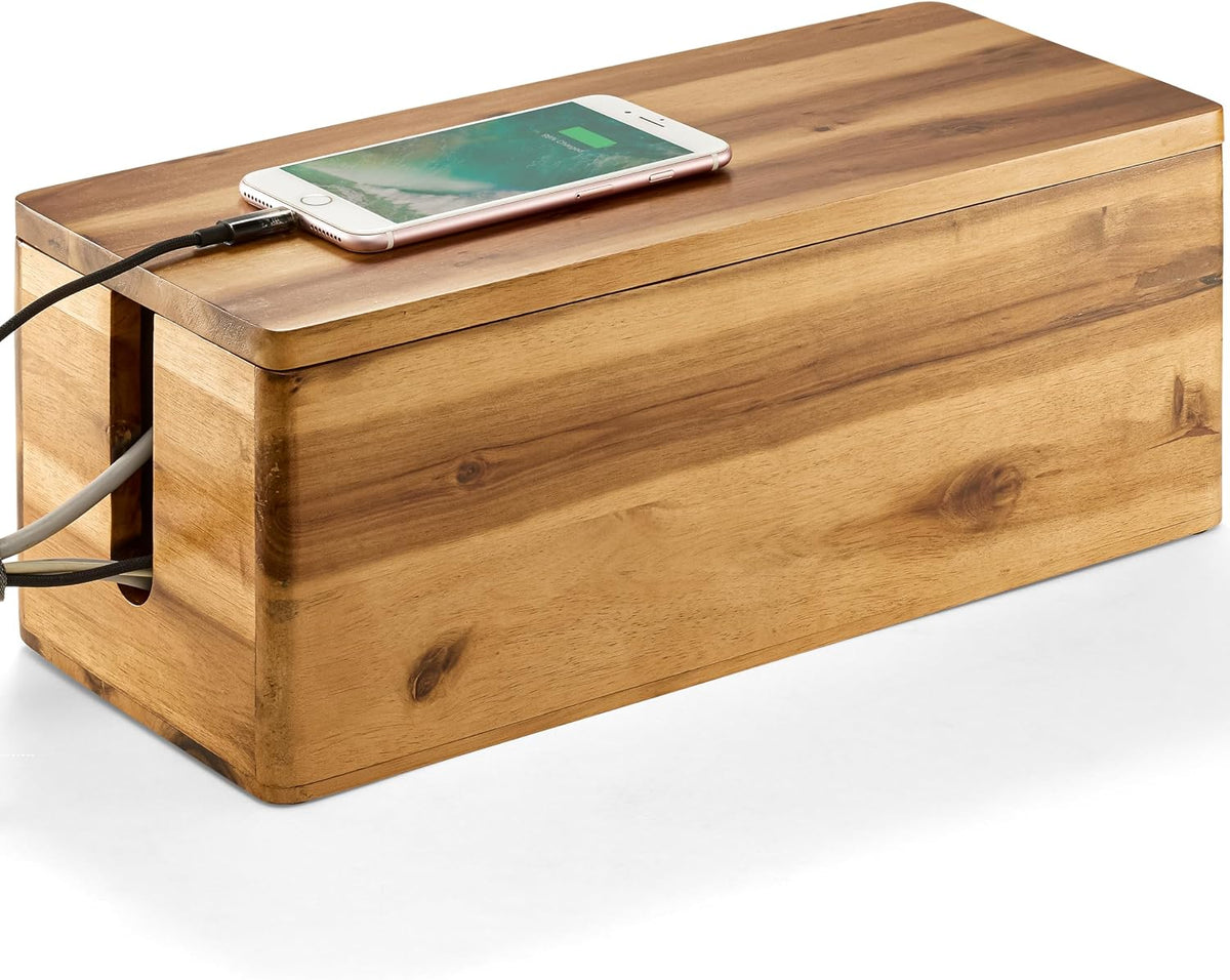 TIDITA 16" L Wooden Large Cable Management Box Round Edge (Walnut Color)