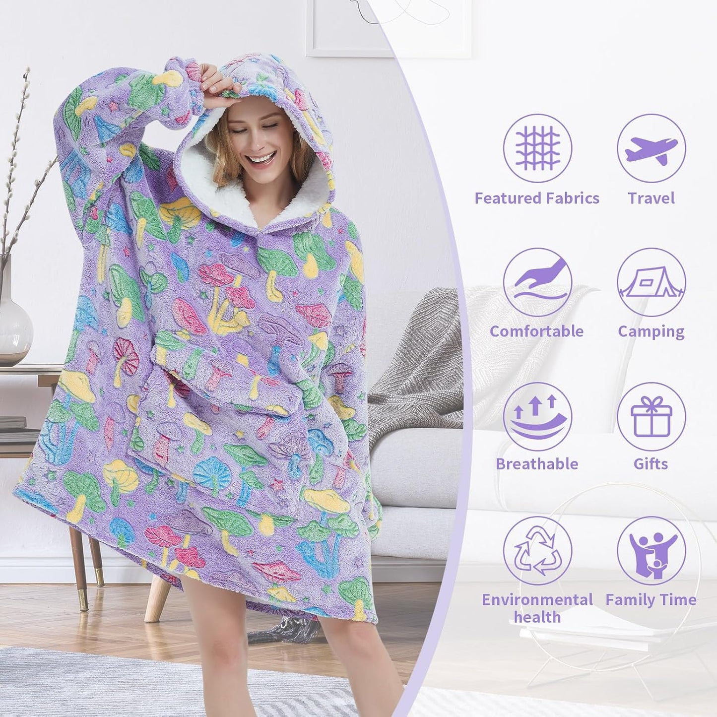 Fiosnow Sun and Moon Blanket Hoodies for Women and Men Adult Oversize Wearable Blanket Hoodies for Soft and Warm