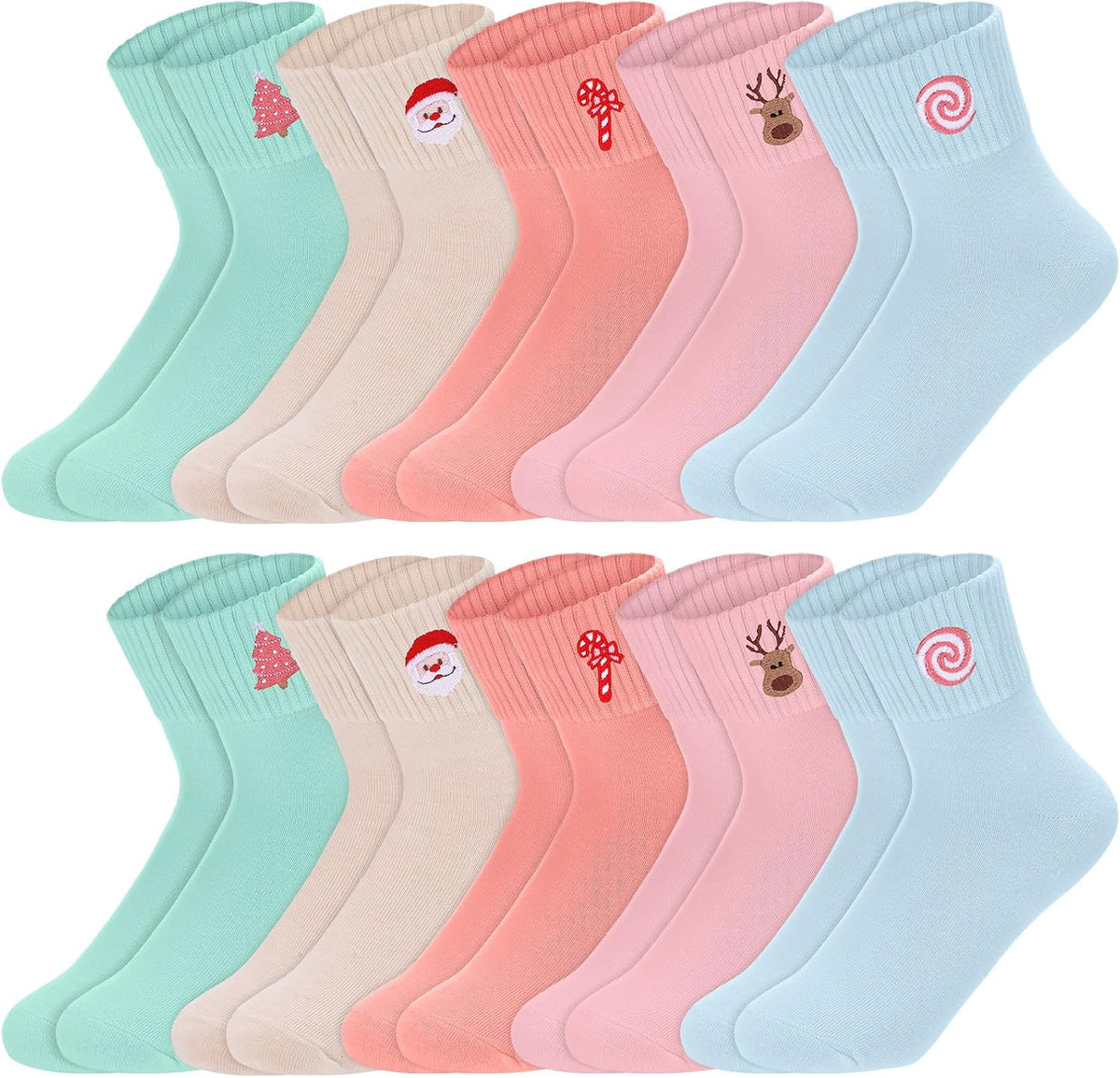 Eurzom 10 Pairs Socks Womens Crew Elastic Ankle Length Cotton Socks Aesthetic Cute Lightweight Low Cut Gifts for Women - Colors B