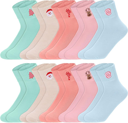 Eurzom 10 Pairs Socks Womens Crew Elastic Ankle Length Cotton Socks Aesthetic Cute Lightweight Low Cut Gifts for Women - Colors B