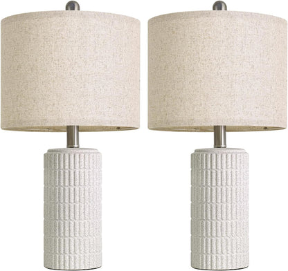 PoKat 20.75" Small Modern Ceramic Table Lamps Set of 2 for Bedroom, White Bedside Lamps for Night Stands, Farmhouse Desk Home Decor Gift Nightstand Table Lamps for Living Room End Table Beige