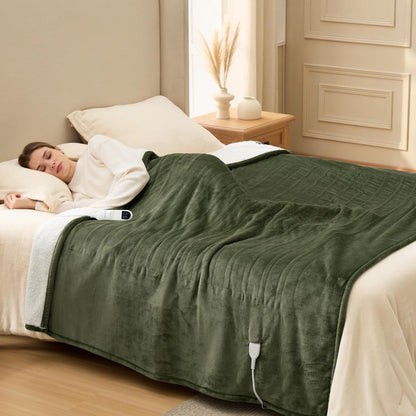 Bedsure Heated Blanket Throw Blanket with Preheat Function - Fast Heating Electric Blanket, Soft Flannel Throw with 6 Time Settings(Up to 10H), 6 Heating Settings, Gifts for Grandma (50"x60", Cream)