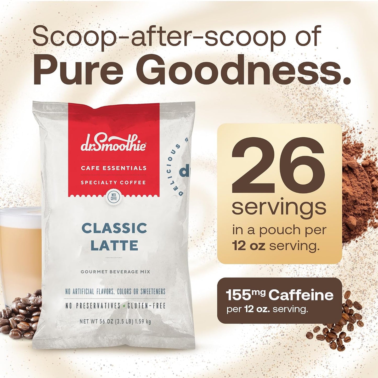 Café Essentials Matcha Green Tea Latte Frappe Mix – No Artificial Colors, Flavors, or Sweeteners – Shelf Stable – 51mg of Caffeine – Great for Hot, Iced, & Frozen Frappes (3.5 lb Bag, 30 Servings)