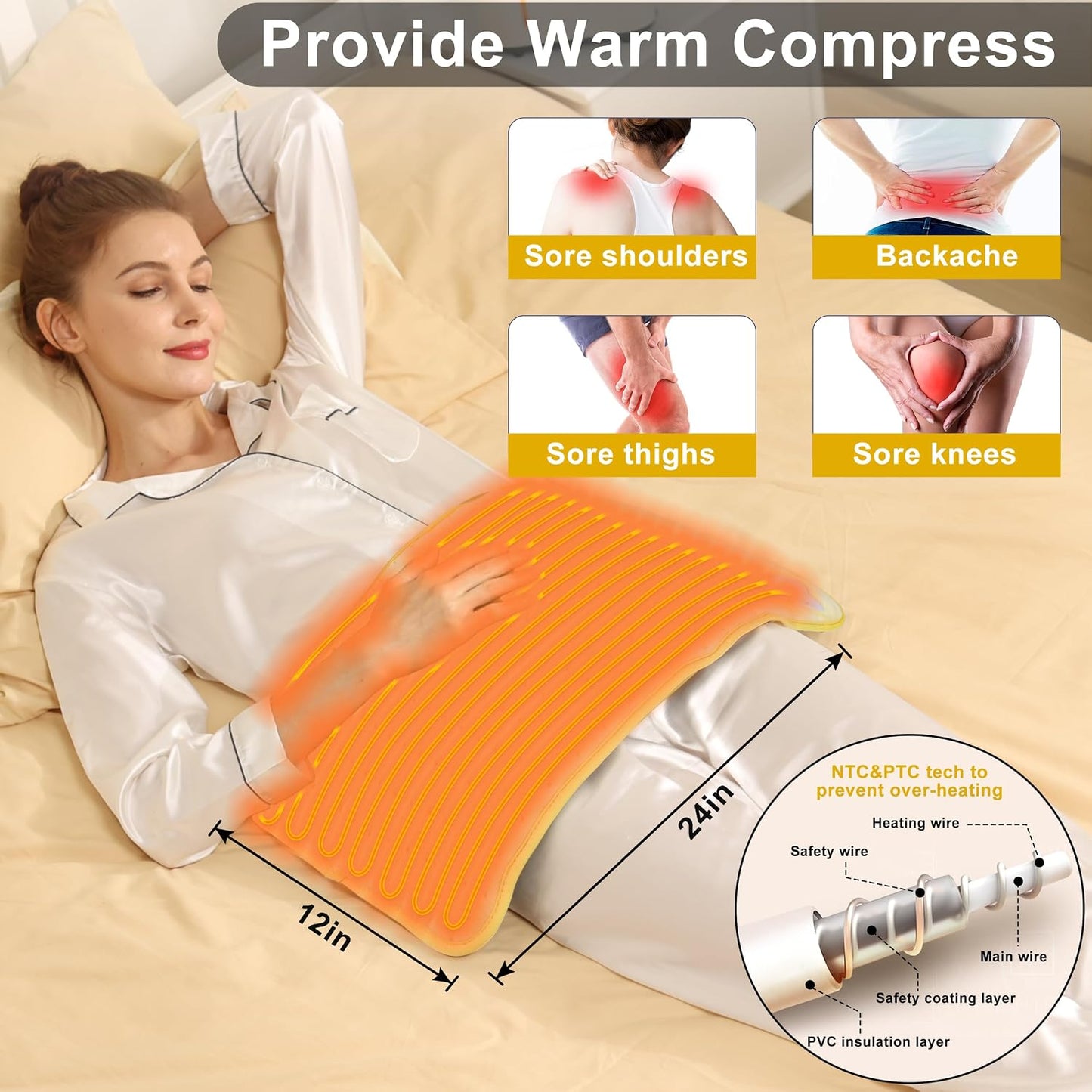 Heating Pad Electric Heat Pad, Hot Heated Pad,Multiple Temp and Timer Settings,Suitable for Shoulders, Neck, arms, Abdomen, Back, Legs, etc. (Silver Gray, 24"X12")