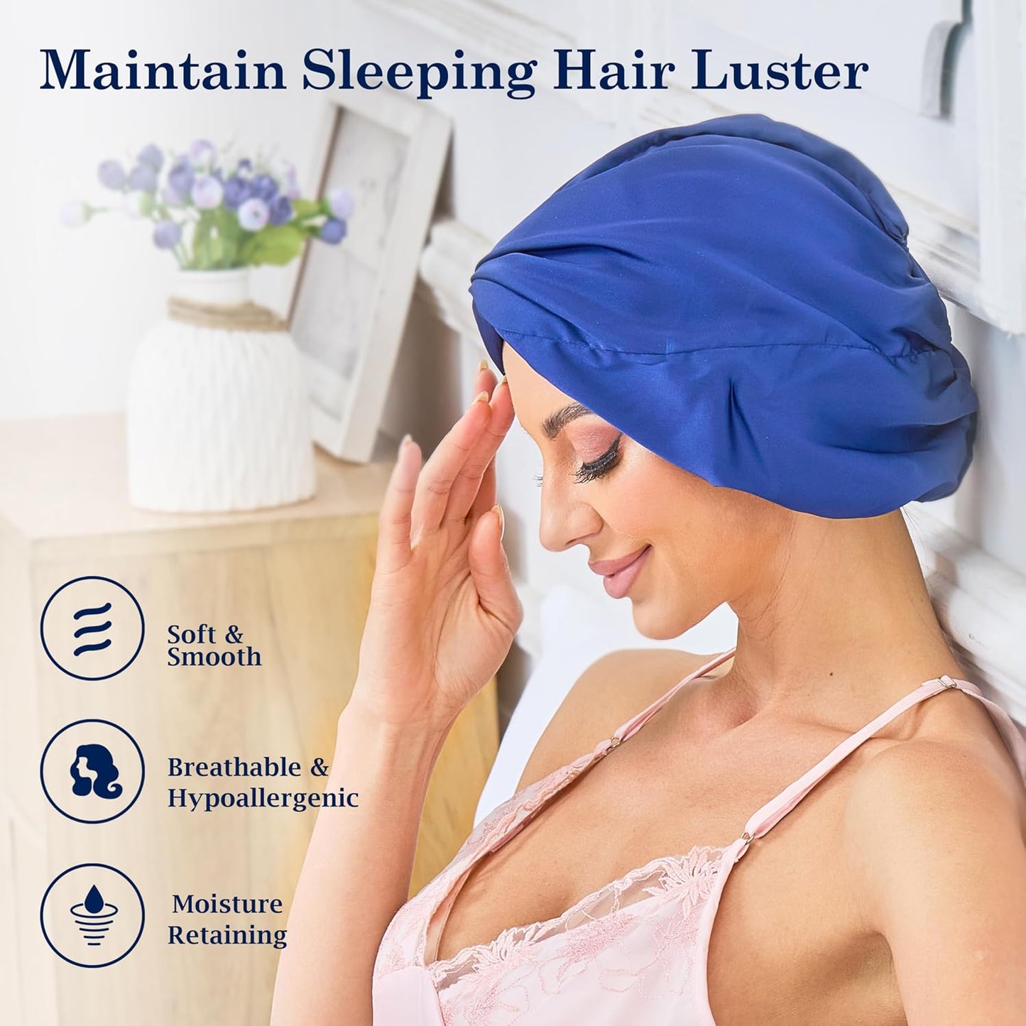 Adjustable Silk Satin Bonnet for Sleeping Hair Wrap, Double Layer Sleep Cap, Night Turban for Large Long Curly Braid Women Men Hair - Matcha Green