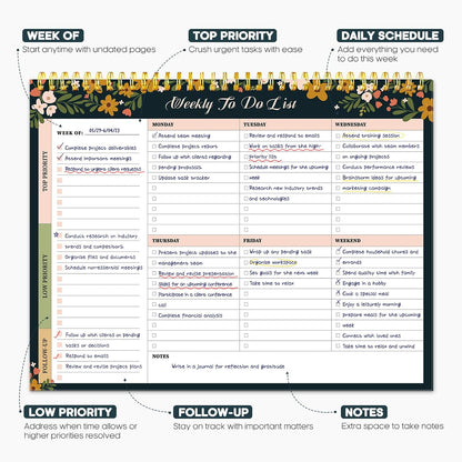 Taja Weekly To Do List Notepad with 52 Undated Sheets（8.5"×11"）- Weekly Desk Planner for Women & Man, Work and Home -1 Pack Violet Dream