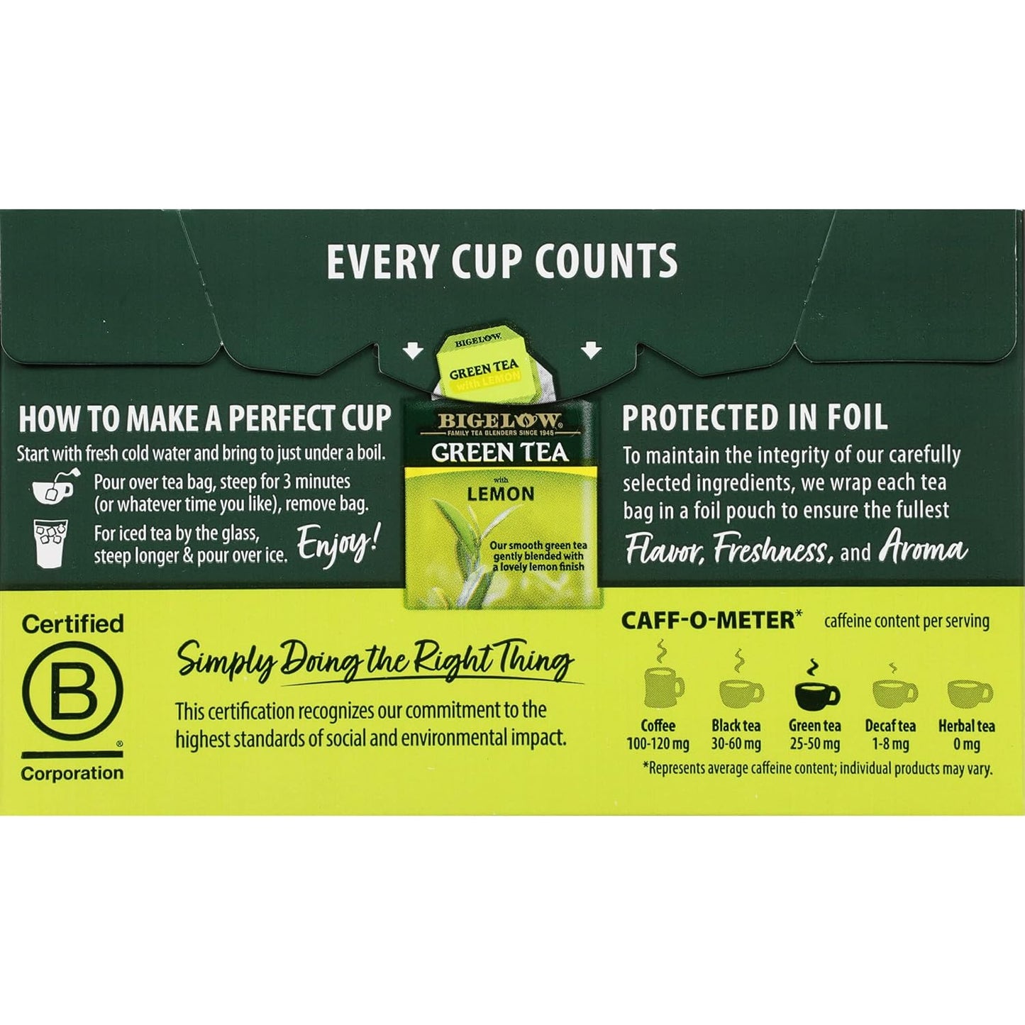 Bigelow Tea Green Tea with Mint, Caffeinated Tea with Green Tea and Peppermint, 20 Count (Pack of 6), 120 Total Tea Bags