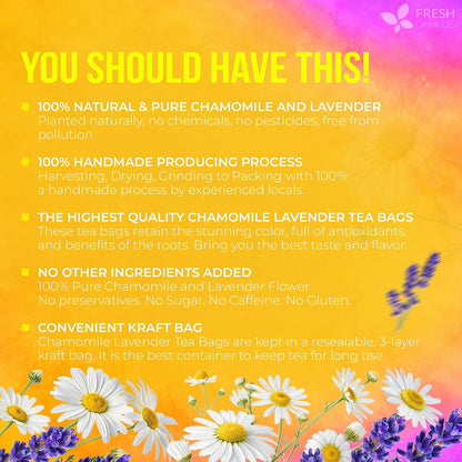FreshDrinkUS, Premium Chamomile Lavender Tea, 60 Count, Caffeine Free
