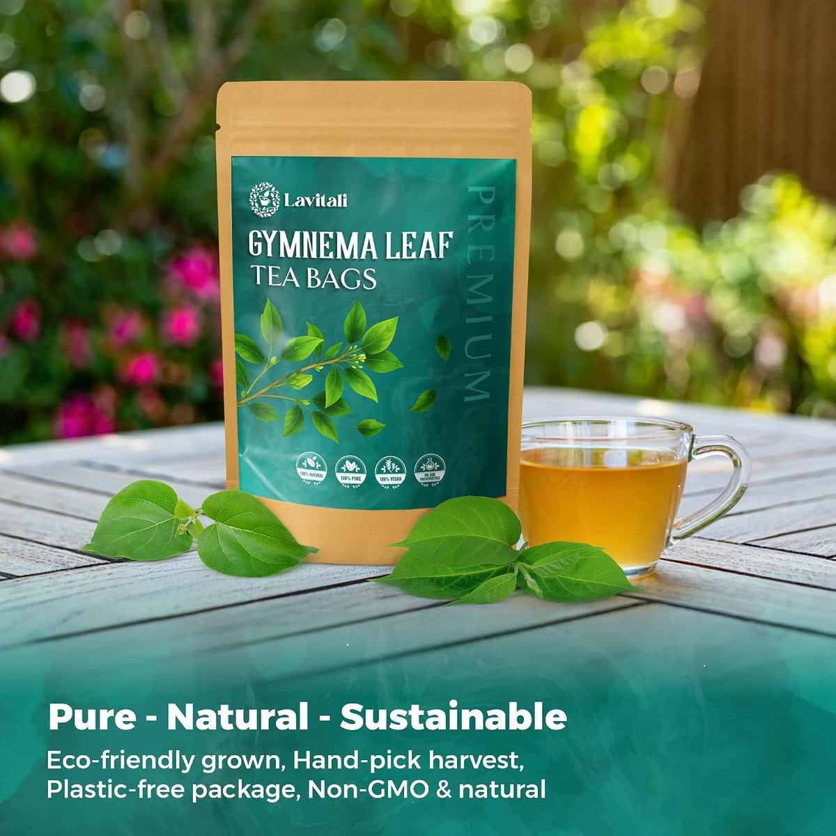 Lavitali, Gymnema Leaves Tea Bags | 60 bags, 100% Pure Herbal Tea | Caffeine-Free, Antioxidant-Rich, Eco-Friendly Filter Bag | Daily Natural Botanical, Hot or Iced Herbal Infusion