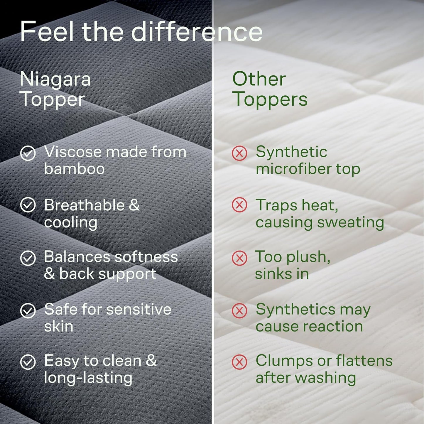 Niagara Sleep Solution Ultra Soft Queen Size Mattress Topper - Rayon Derived from Bamboo Pillow Top Mattress Pad for Back Pain Relief - Naturally Cooling for Hot Sleepers, Green