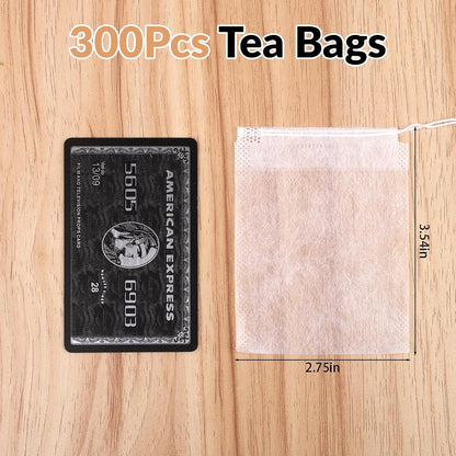 300 Pcs Disposable Tea Bags for Loose Leaf Tea, Food-grade Tea Filter Sachets with Drawstring, Empty Tea Infuser Bag for Coffee, Herbs, Spices (3.54" x 2.75")