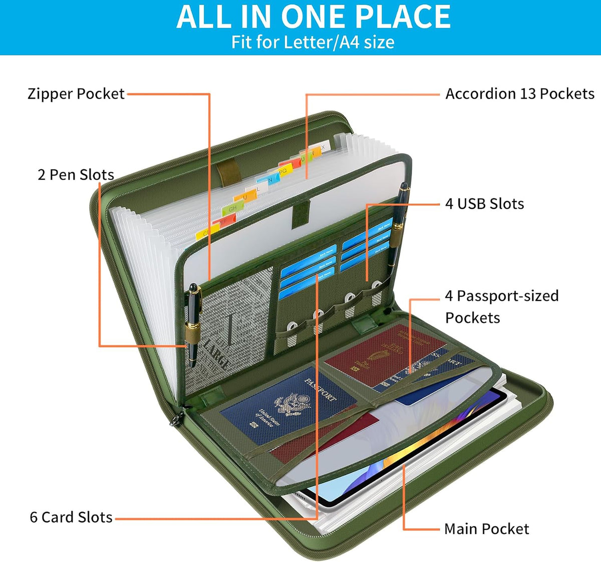 Important Document Organizer with Lock, Fireproof Accordion File Organizer