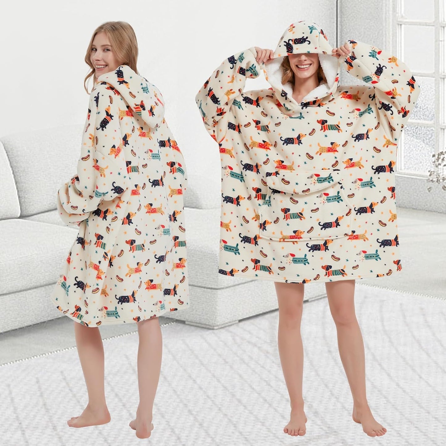 Mewkou Wearable Blanket Hoodie for Adult,Oversized Sherpa Fleece Blanket Hoodie for Women Men,Grey