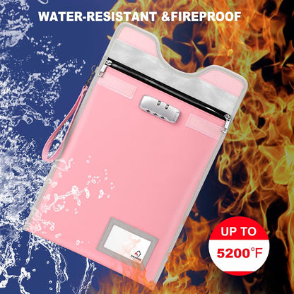 Fireproof Document Bag with Lock (5200℉), 15”x 11”Fireproof Money Bag, Waterproof Zipper Pouch for A4 A5 Legal Letter Size Document, Tablet, Valuables, Jewelry, Cash and Passport