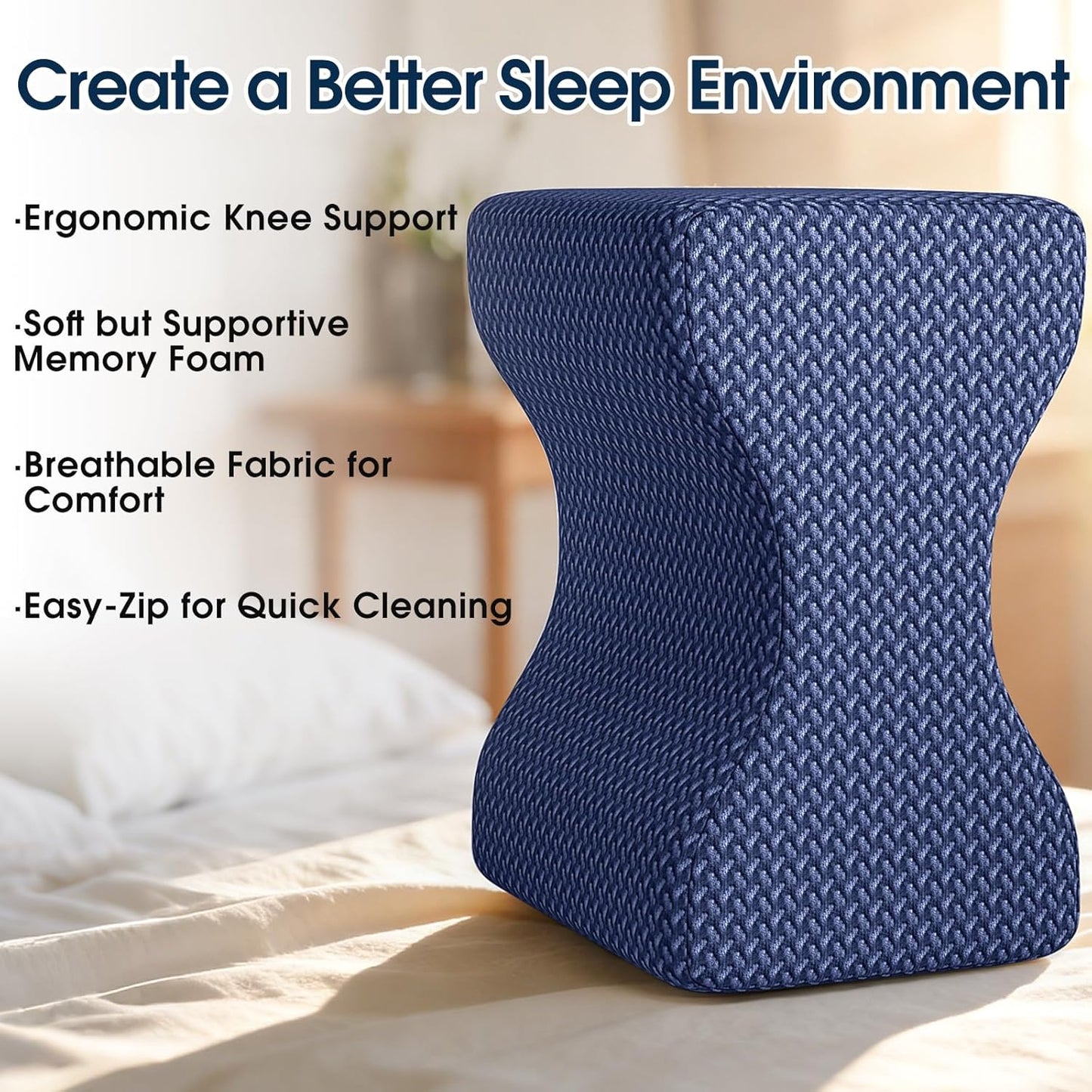 BlissTrends Memory Foam Knee Pillow, Knee Pillow for Side Sleepers, Leg Pillows for Sleeping Blood Circulation, Elevation Pillow for Spine Aligning, Sciatica, Back, Hip, Knee, Ankle Pain, Grey