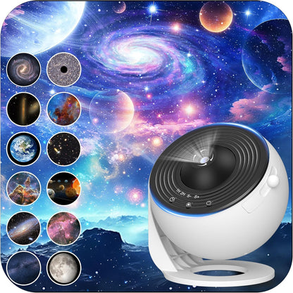Galaxy Projector for Bedroom, HD Image Star Projector Galaxy Light Adjustable Knob, 13 Film Discs Planetarium Projector for Kids, 360° Rotating 1/2h Timer Simple 3-Button Control Black&White