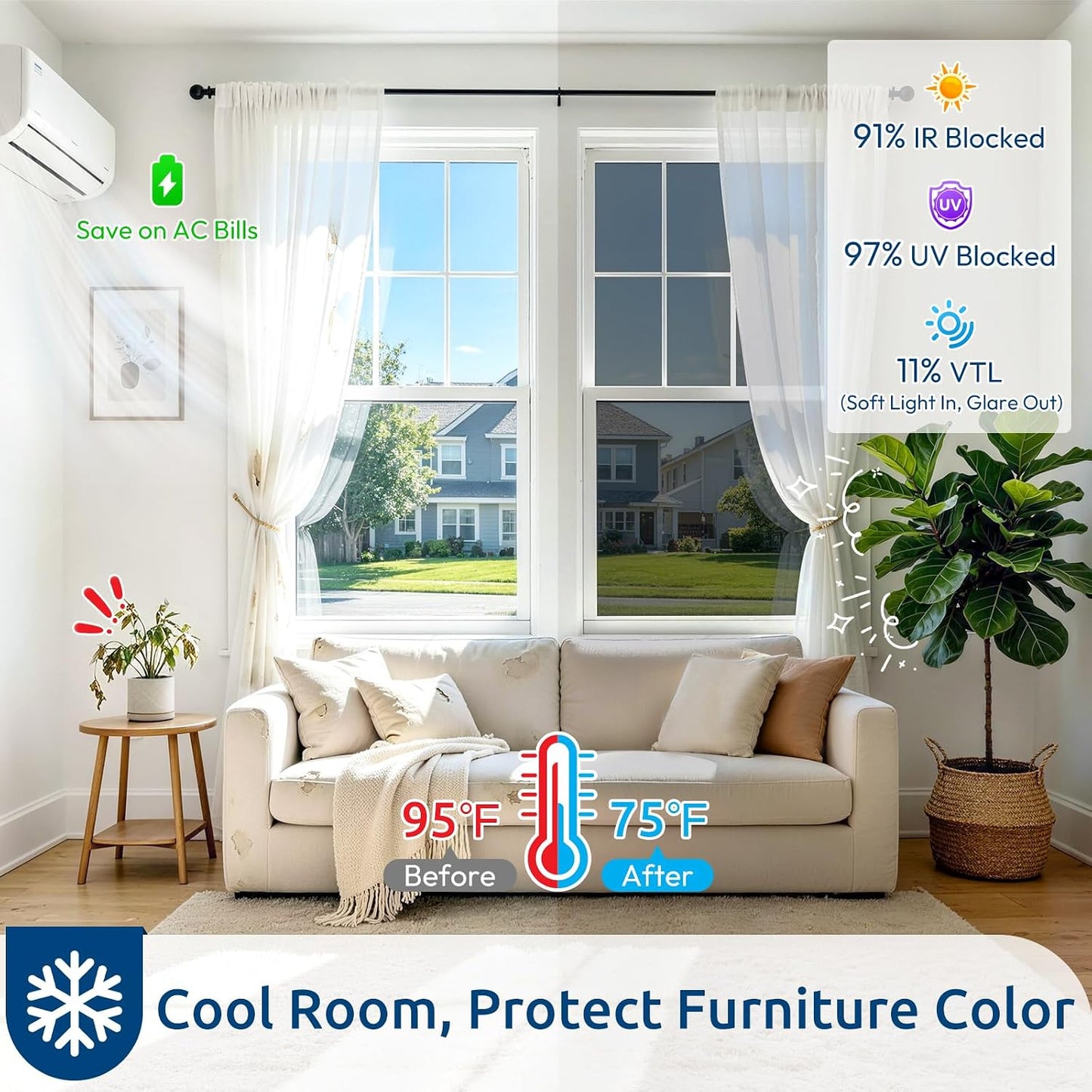 rabbitgoo Window Privacy Film One Way Window Tint for Home, Removable Reflective Heat Sun Blocking Anti UV Glass Door Covering, Mirror Tinting Film House Office, 17.5 Inch X 6.5 Feet, Black Silver