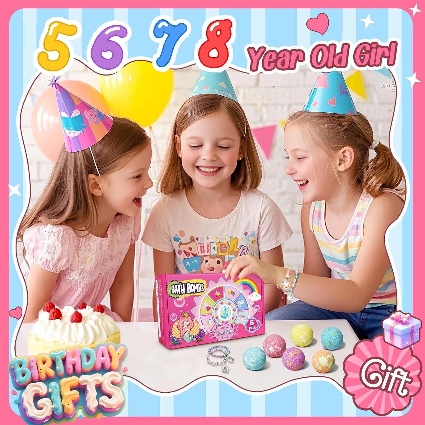 Sanyi Unicorn Bath Bombs for Kids with Bracelet Inside, Gifts for Girls 4-8
