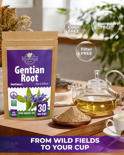 30 Bags Gentian Root Herbal Tea (Gentiana Lutea) - 30 Count 1.5g Bags Dried Gentian Root Herb Tea