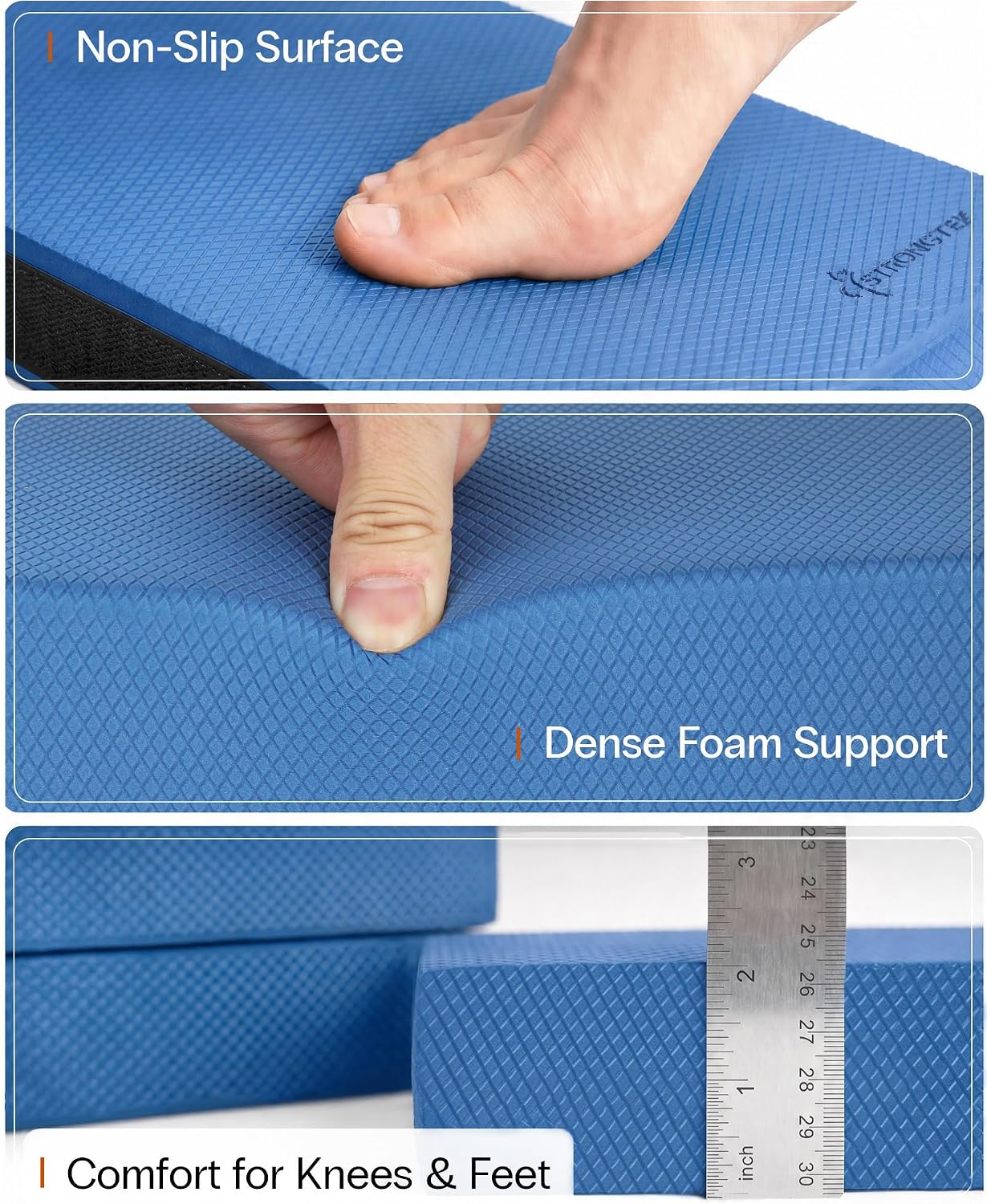 StrongTek 2-in-1 Non-Slip Balance Pad - High-Density Foam Cushion, Supportive Exercise Mat & Knee Pad for Core Training, Yoga, Pilates, Physical Therapy, Stability Training, Stretching, and Rehab
