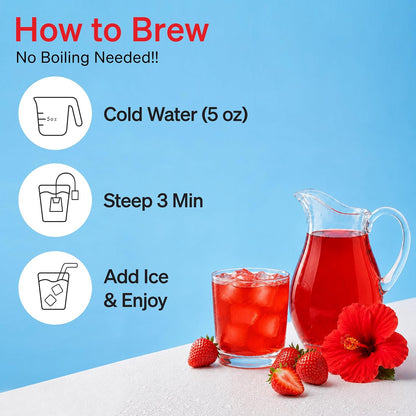 Damtuh Strawberry Hibiscus Cold Brew Tea Bags, Caffeine-Free, 20 Count