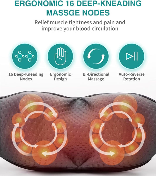 Nekteck Shiatsu Neck Massager with Heat, 2026 Upgraded Cordless Massage